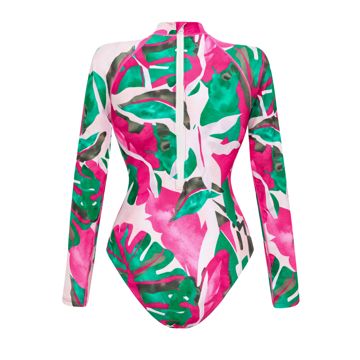 Abstract Rose Red Contrast Print Long sleeve One Piece Swimsuit and Skirt	