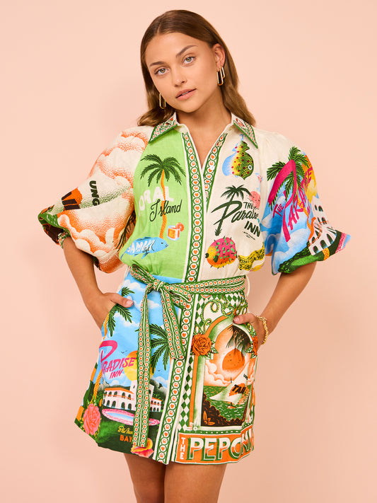Fashion Vacation Lace up Printed Mini Dress