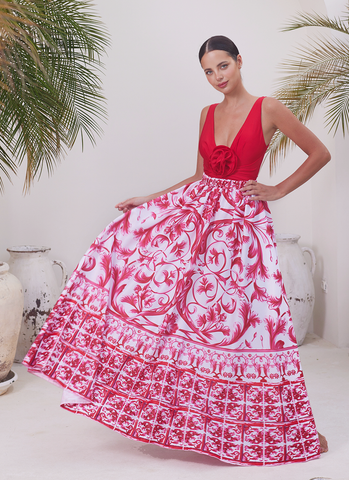 Halter 3D Flower One Piece Swimsuit and Skirt