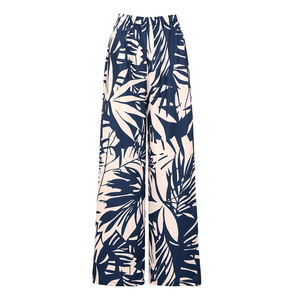 One SHoulder Leaves Print One Piece Swimsuit and Pants	