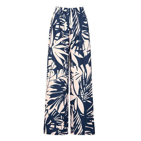 One SHoulder Leaves Print One Piece Swimsuit and Pants	