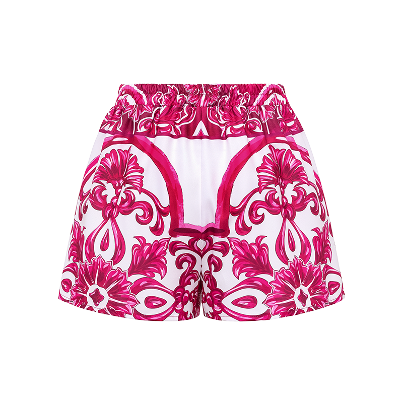 Ruffle Classic Majolica Series Pattern Print Bikini Swimsuit and Skirt or Shorts	