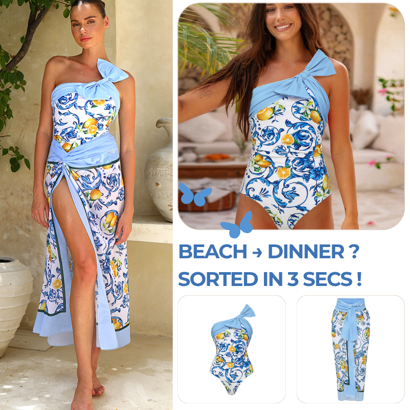 Lemon Print One Shoulder One Piece purple or Skirt Flaxmaker	