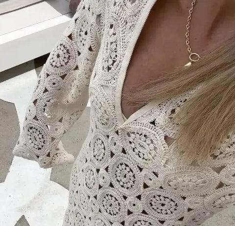 Lace Cutout V Neck Dress