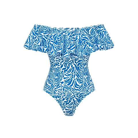 Ruffle Printed One Piece Swimsuit and Skirt	