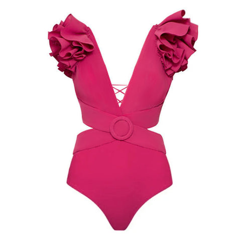 Deep V Cut Out One Piece Swimsuit and Skirt