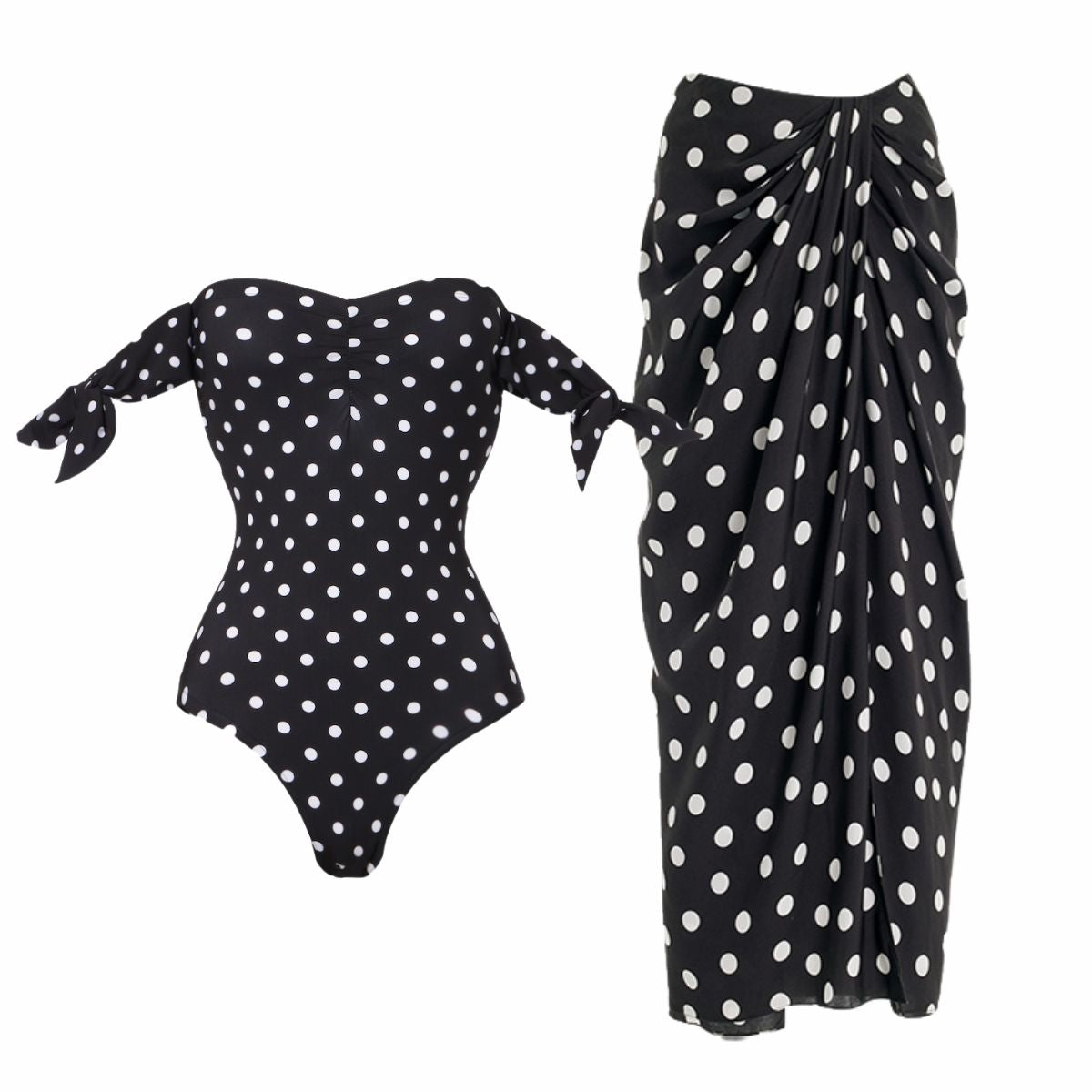 Polka-Dot One Piece Swimsuit and Skirt	