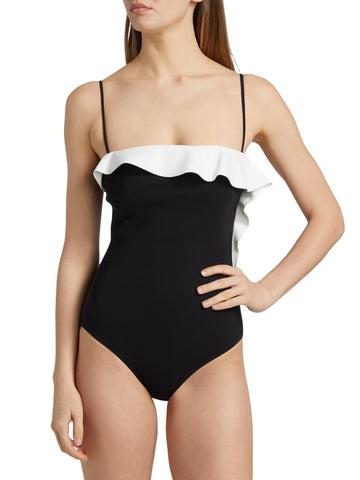 Ruffled Color One Piece Swimsuit and Skirt