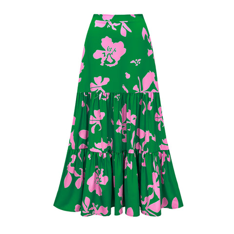 Ruffled Strap Printed One Piece Swimsuit and Skirt