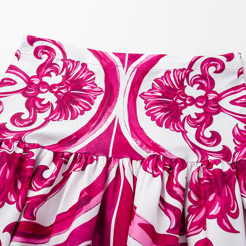 Ruffle Classic Majolica Series Pattern Print Bikini Swimsuit and Skirt or Shorts	