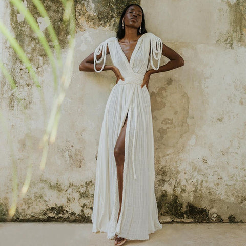 Off Shoulder Halter Maxi Dress(With Belt)