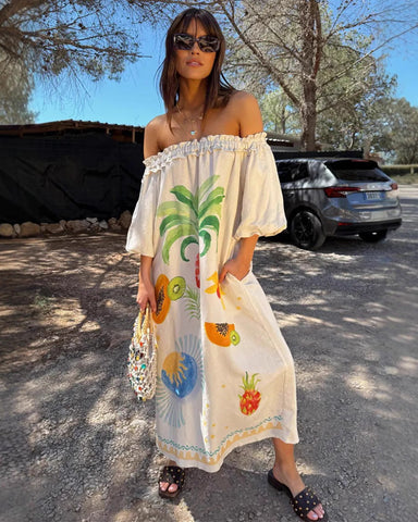 Off Shoulder Printed Dress