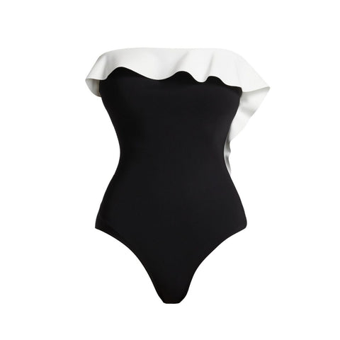 Ruffled Color One Piece Swimsuit and Skirt