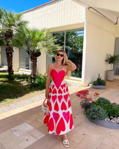 Sling Backless Heart Print Dress