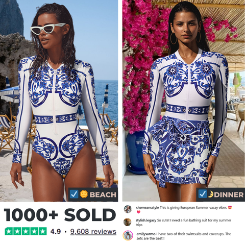 Surfing Wetsuit Classic Majolica Series Pattern Print One Piece Swimsuit and Pants or Shorts	
