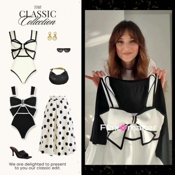 Bow Front Cutout Black and White One Piece Swimsuit and Skirt