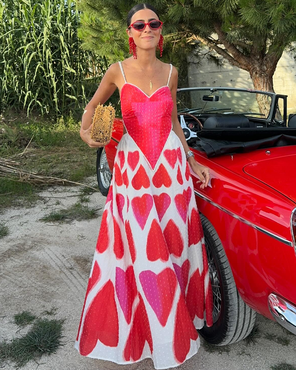 Sling Backless Heart Print Dress