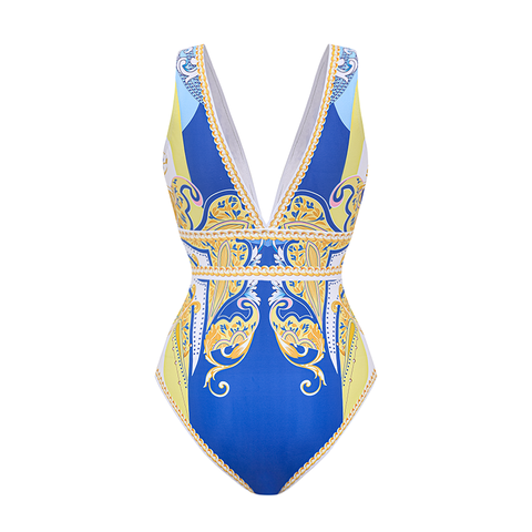 V Neck Pattern Print One Piece Swimsuit and sarong or Pants