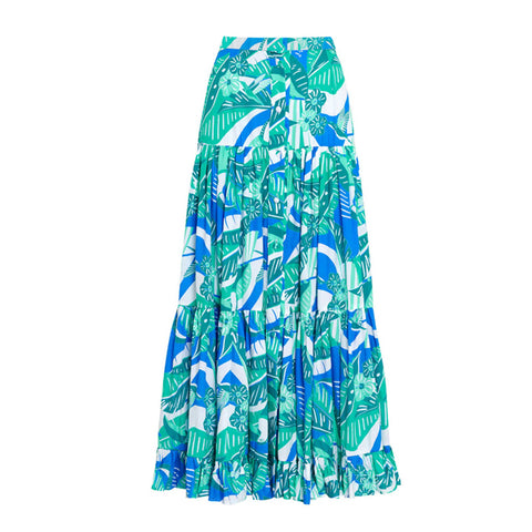 Off Shoulder Ruffled Tropical Print One Piece Swimsuit and Skirt