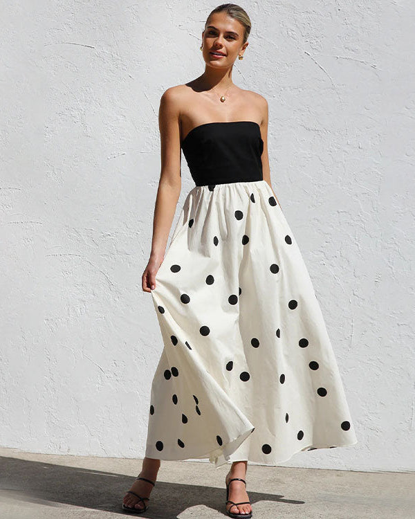 Bandeau Polka Dot Print Dress