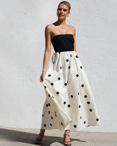 Bandeau Polka Dot Print Dress