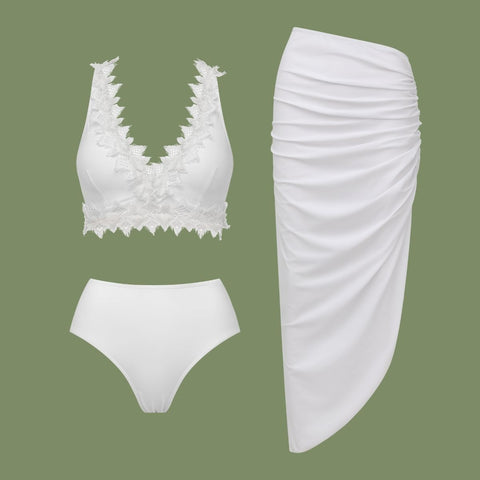 Lace V Neck Bikini Swimsuit and Skirt