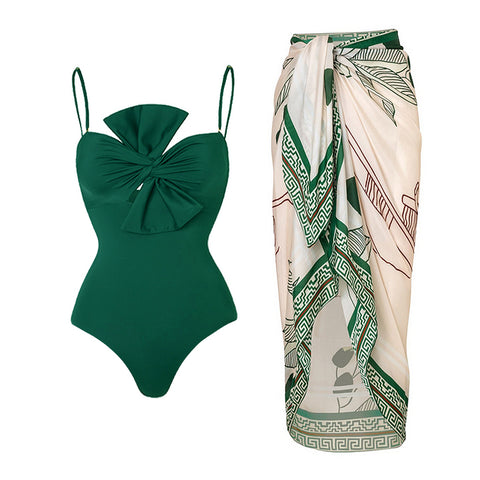 Bow Front One Piece Swimsuit and sarong