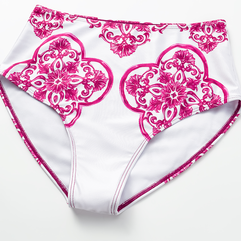 Ruffle Classic Majolica Series Pattern Print Bikini Swimsuit and Skirt or Shorts	