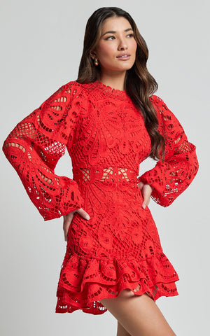 Lantern Long Sleeve Lace Dress