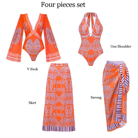 Halter Neck Underwire Tribal Print Swimsuit Set(s)