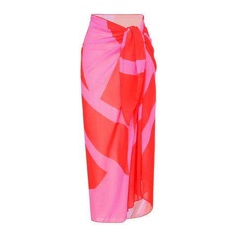 Color Block Long Sleeve Zip Front One Piece Swimsuit and sarong