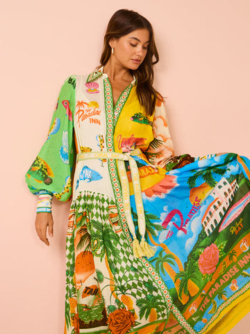 Netted Lantern Graffiti Printed Dress