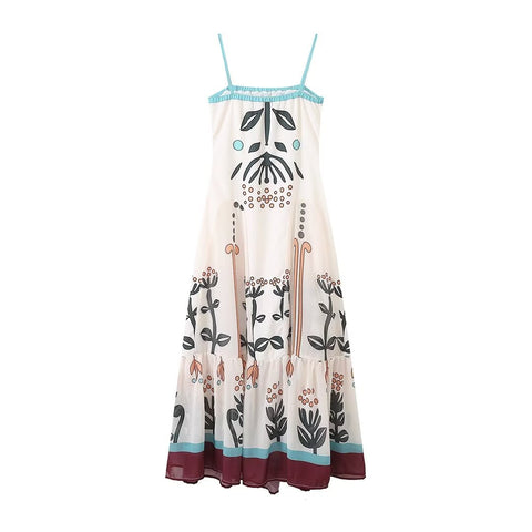 Ruffle Retro Printed Sling Dress
