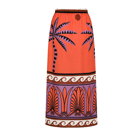 One Shoulder Ruffle Printed Bikini Swimsuit and Skirt
