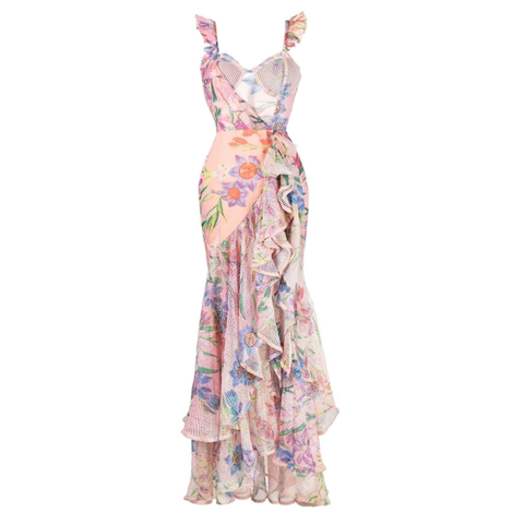 Floral Print One Piece Swimsuit and Mesh Splicing Skirt Flaxmaker	