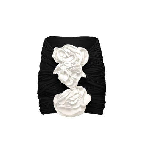 Black 3D Flower Cutout One Piece Swimsuit and Skirt
