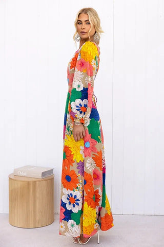 Puff Sleeve Blossom Printed Dress