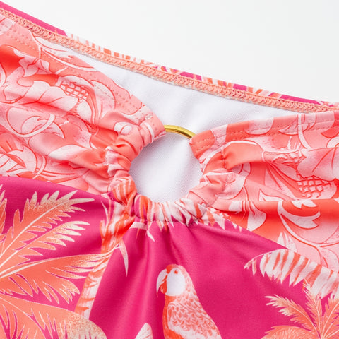 Long-sleeved Tropical Jungle Print Bikini Swimsuit and Sarong