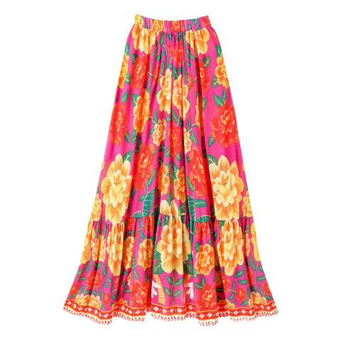 Ruffle Contrast Print Bikini Swimsuit and Skirt