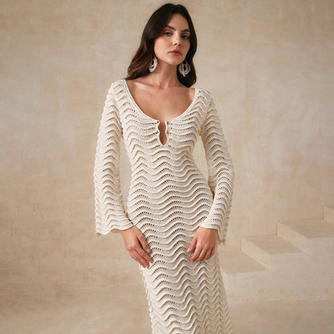Solid Color Knitted Beach Dress