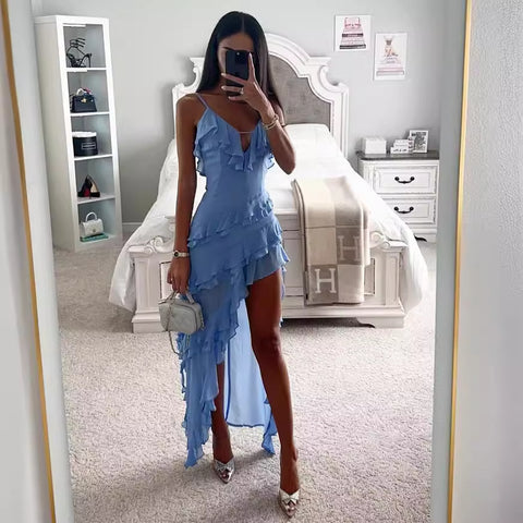 V Neck Ruffle Dress