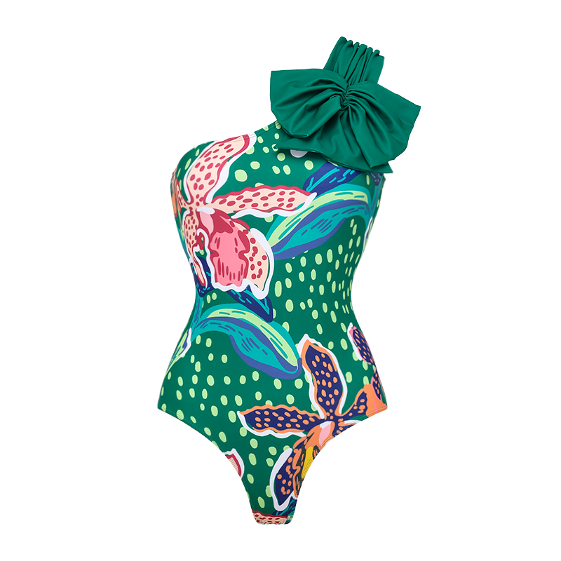 Tropic Printed One Shoulder One Piece purple Flaxmaker	