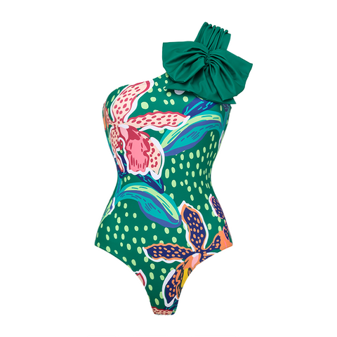 Tropic Printed One Shoulder One Piece purple Flaxmaker	