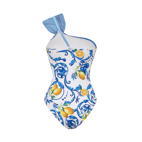 Lemon Print One Shoulder One Piece purple or Skirt Flaxmaker	