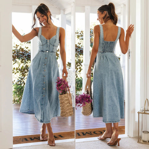 Buttons Sling  Denim Dress