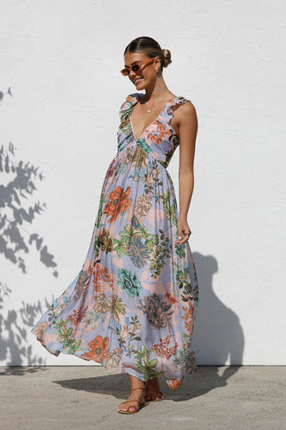 Ruffle V Neck Maxi Dress