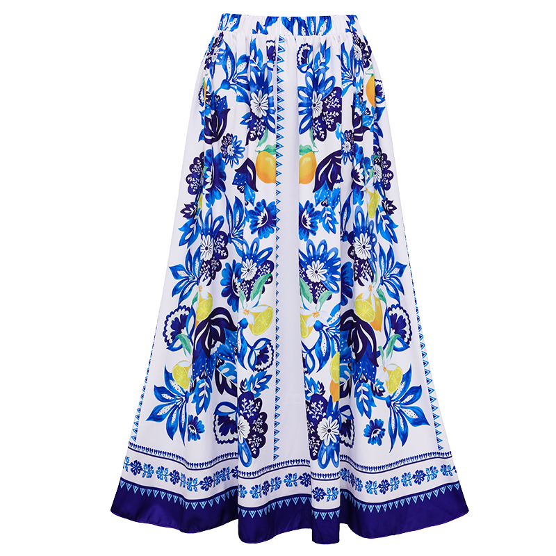 Sling Lemon and Creative Pattern Print One Piece Swimsuit and Skirt	
