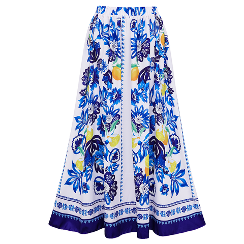 Sling Lemon and Creative Pattern Print One Piece Swimsuit and Skirt	