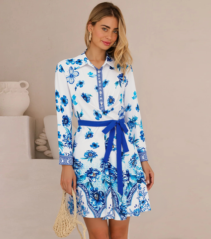 Blue and White Porcelain Wrap Dress