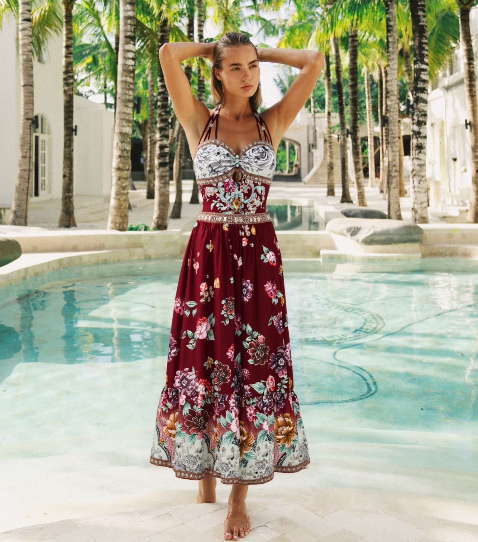 Neckband Peony Print Swimsuit Set(s)	